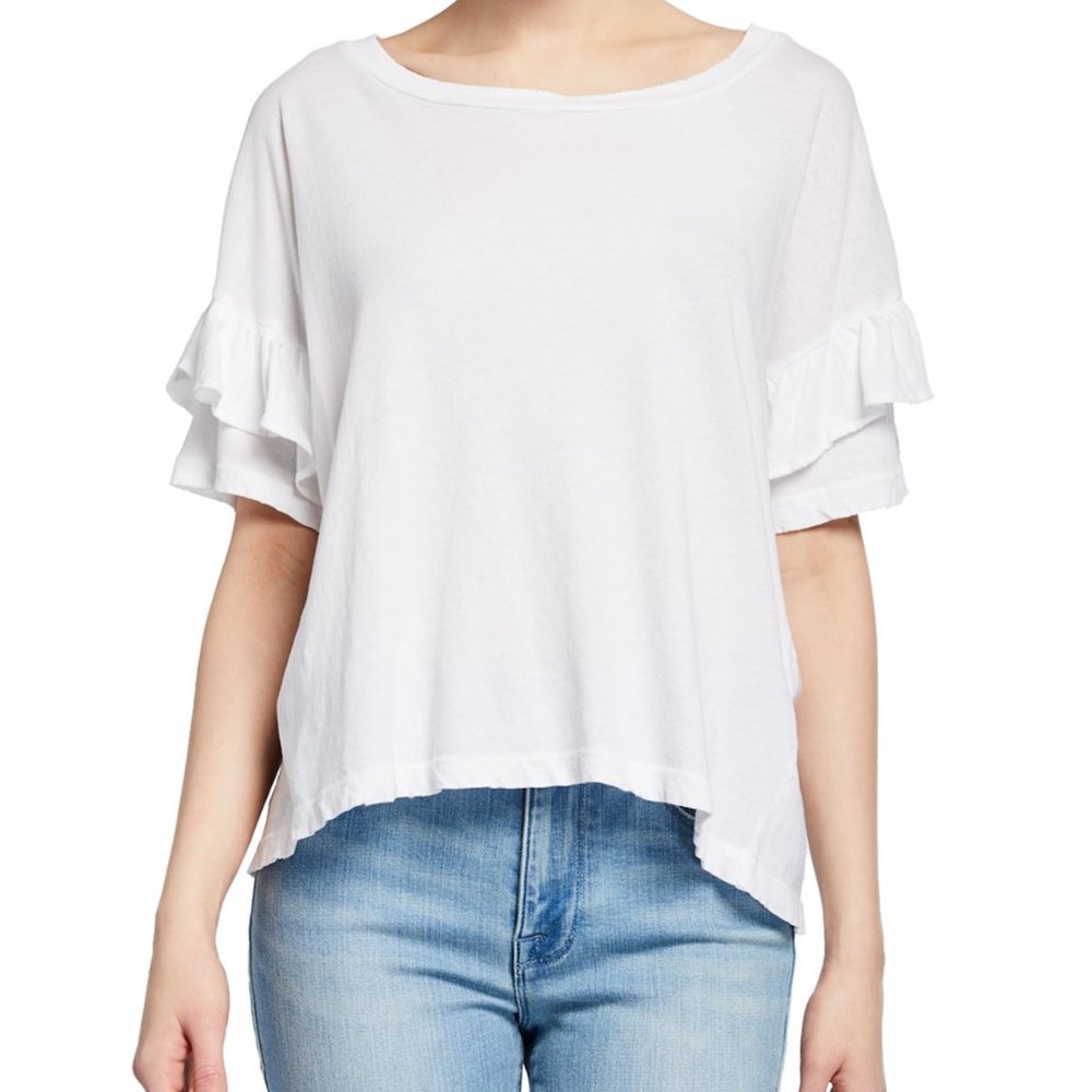 NWT CURRENT/ELLIOT The Ruffle Roadie Tee Sz S White